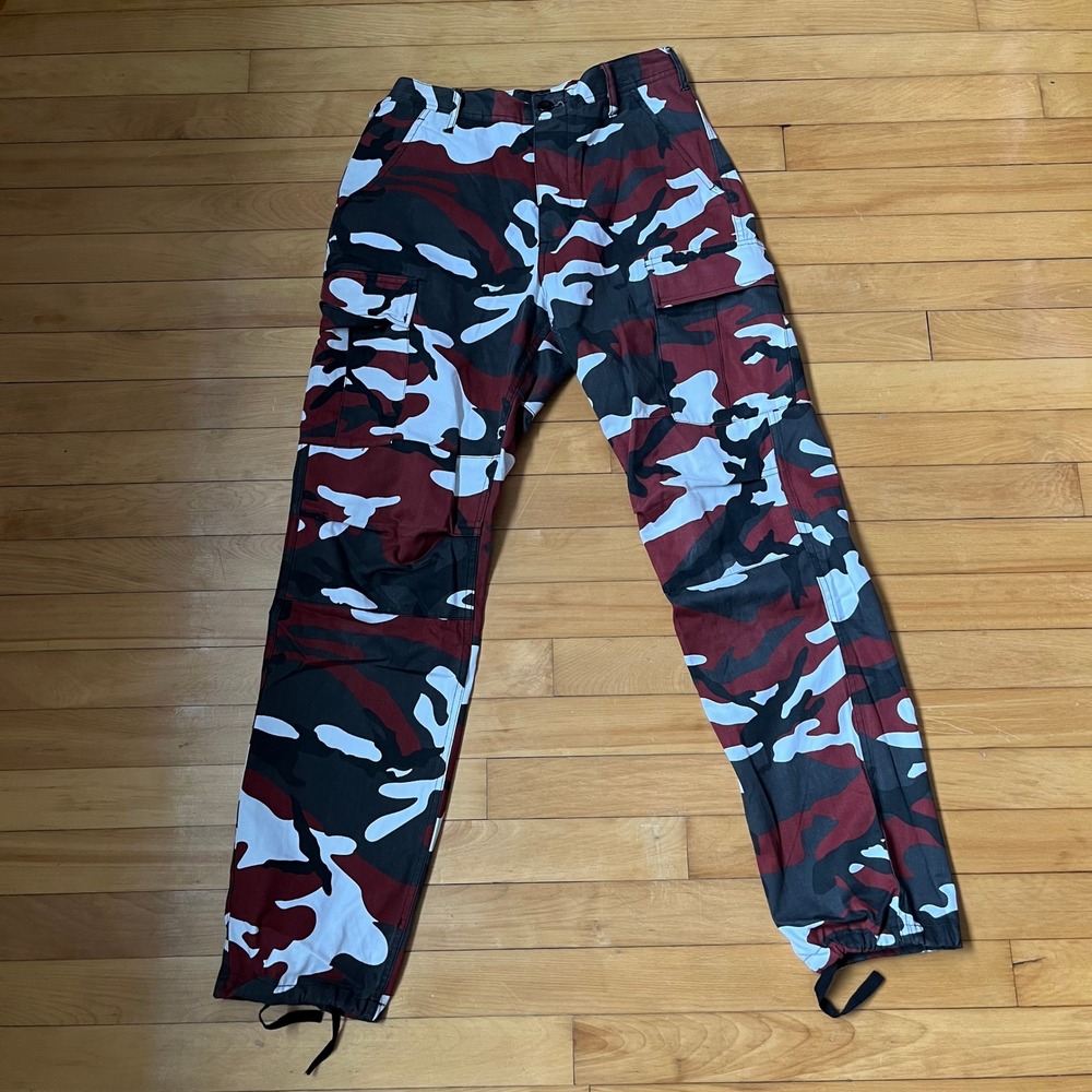 Red Camo Cargo Pants Tactical Military BDU Streetwear Trousers Small Regular
